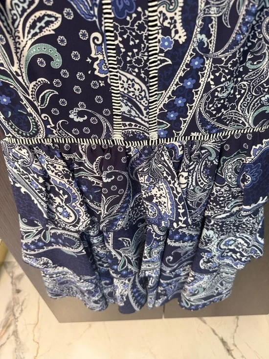 Cynthia Rowley Navy and White Paisley Tiered Mini Dress - Picture 7 of 17